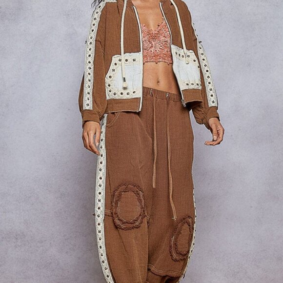 Vintage Washing Double Gauze Stud Detail Hoodie Jacket & Bottoms - Picture 1 of 5